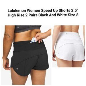 Lululemon Women Speed Up Shorts 2.5" High Rise 2 Pairs Black And White Size 8